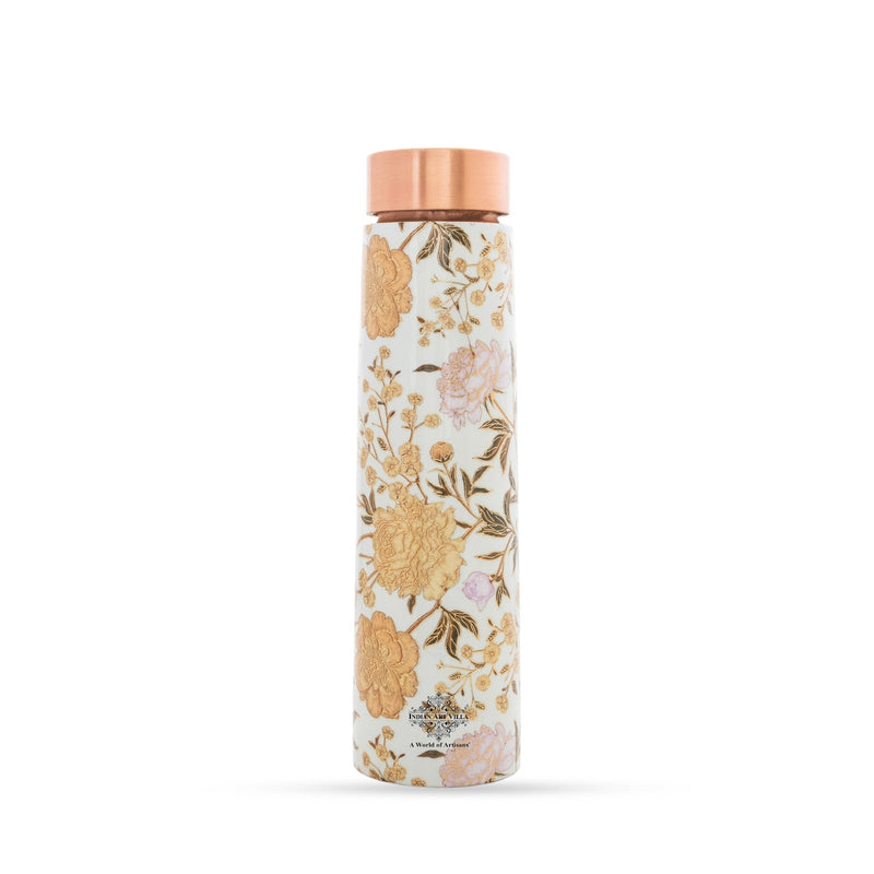 Pure Copper Water Bottle with Pyramid Shape Gold Print Design, 800 ML