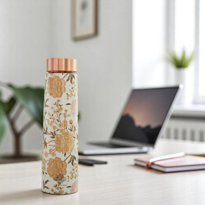 Pure Copper Water Bottle with Pyramid Shape Gold Print Design, 800 ML