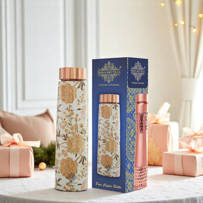 Pure Copper Water Bottle with Pyramid Shape Gold Print Design, 800 ML