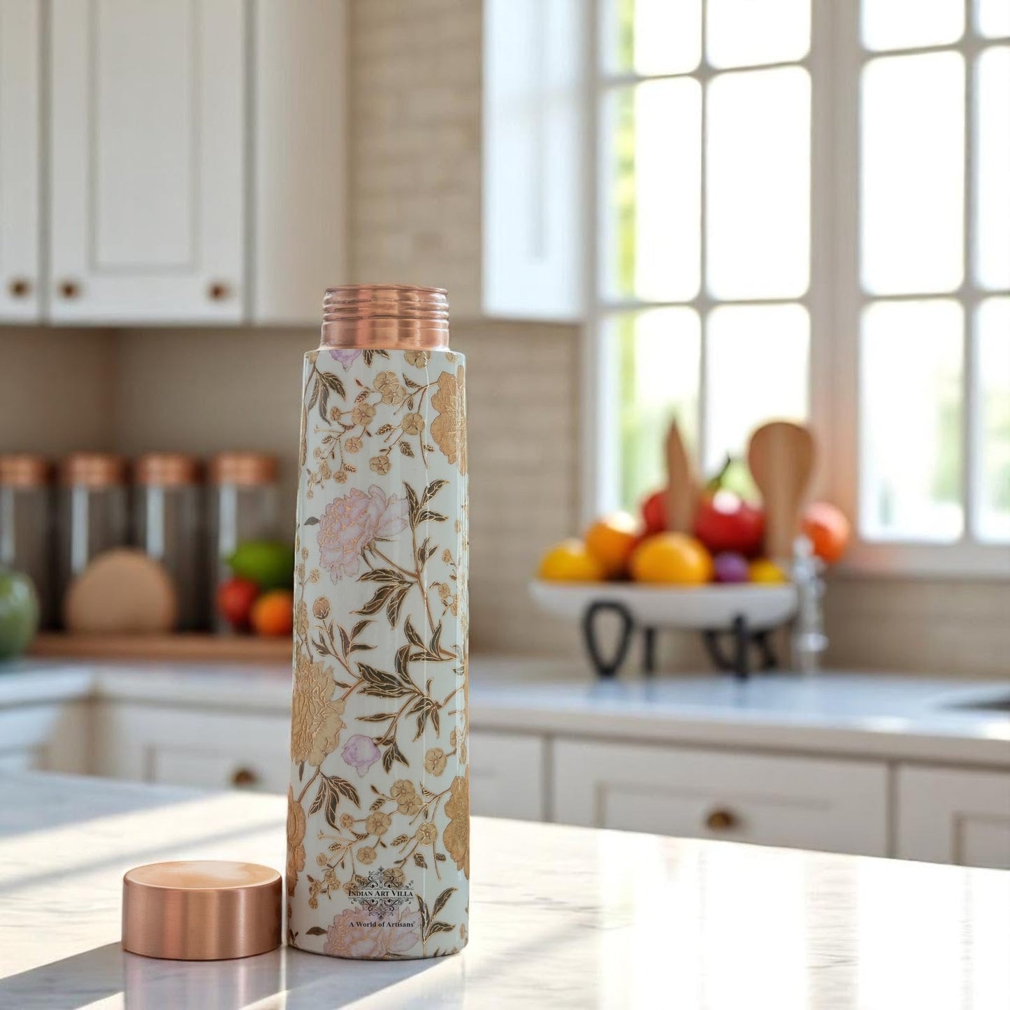 Pure Copper Water Bottle with Pyramid Shape Gold Print Design, 800 ML