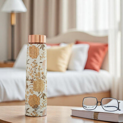 Pure Copper Water Bottle with Pyramid Shape Gold Print Design, 800 ML