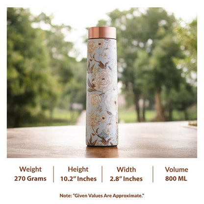 Pure Copper Water Bottle with Pyramid Shape Gold Print Design, 800 ML