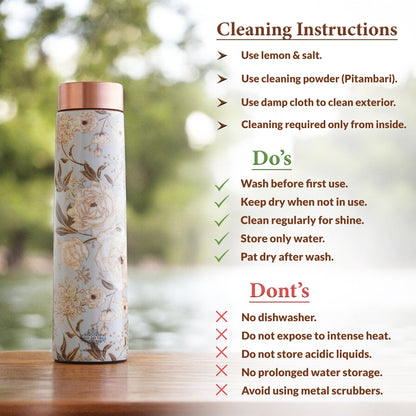 Pure Copper Water Bottle with Pyramid Shape Gold Print Design, 800 ML