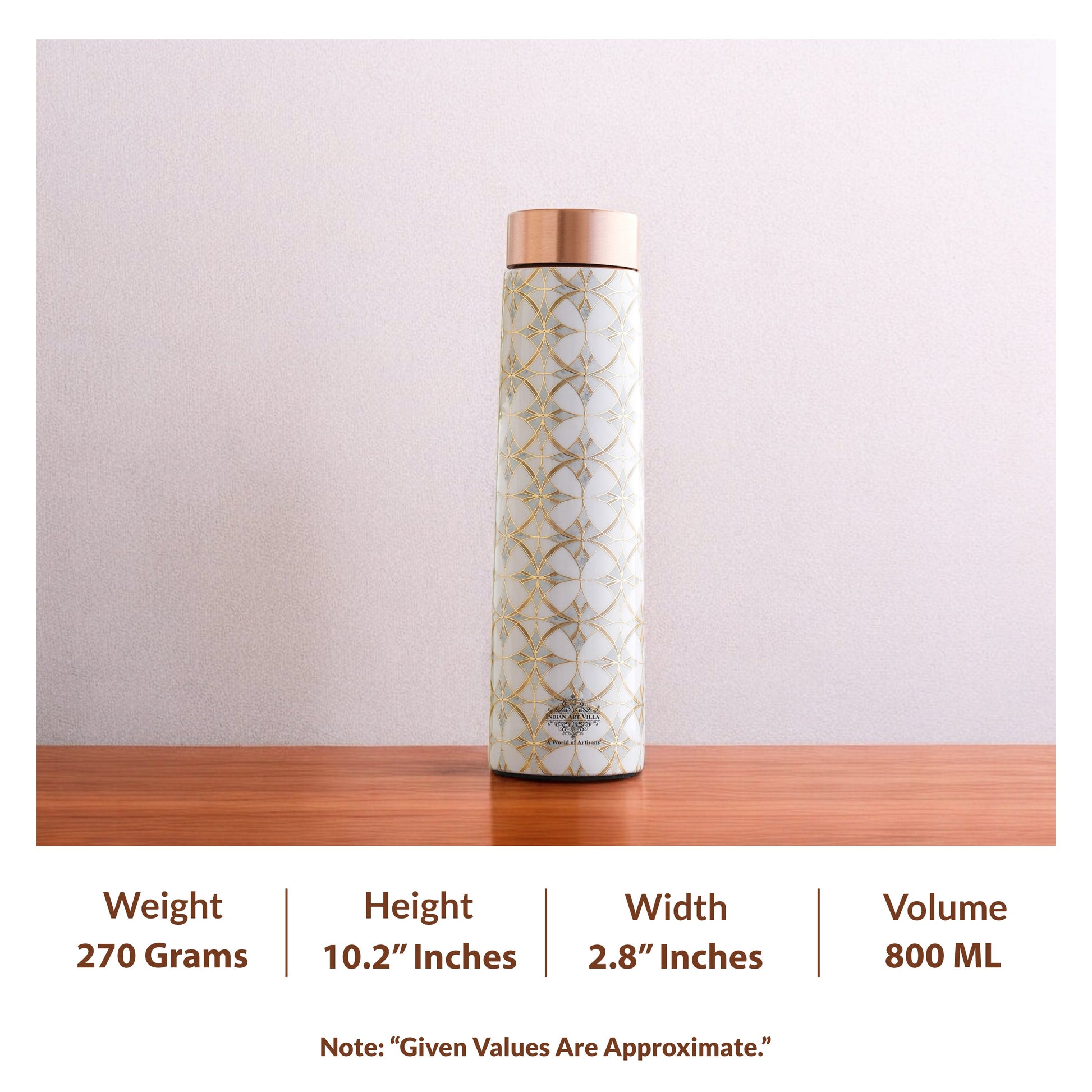 Pure Copper Water Bottle with Pyramid Shape Gold Print Design, 800 ML