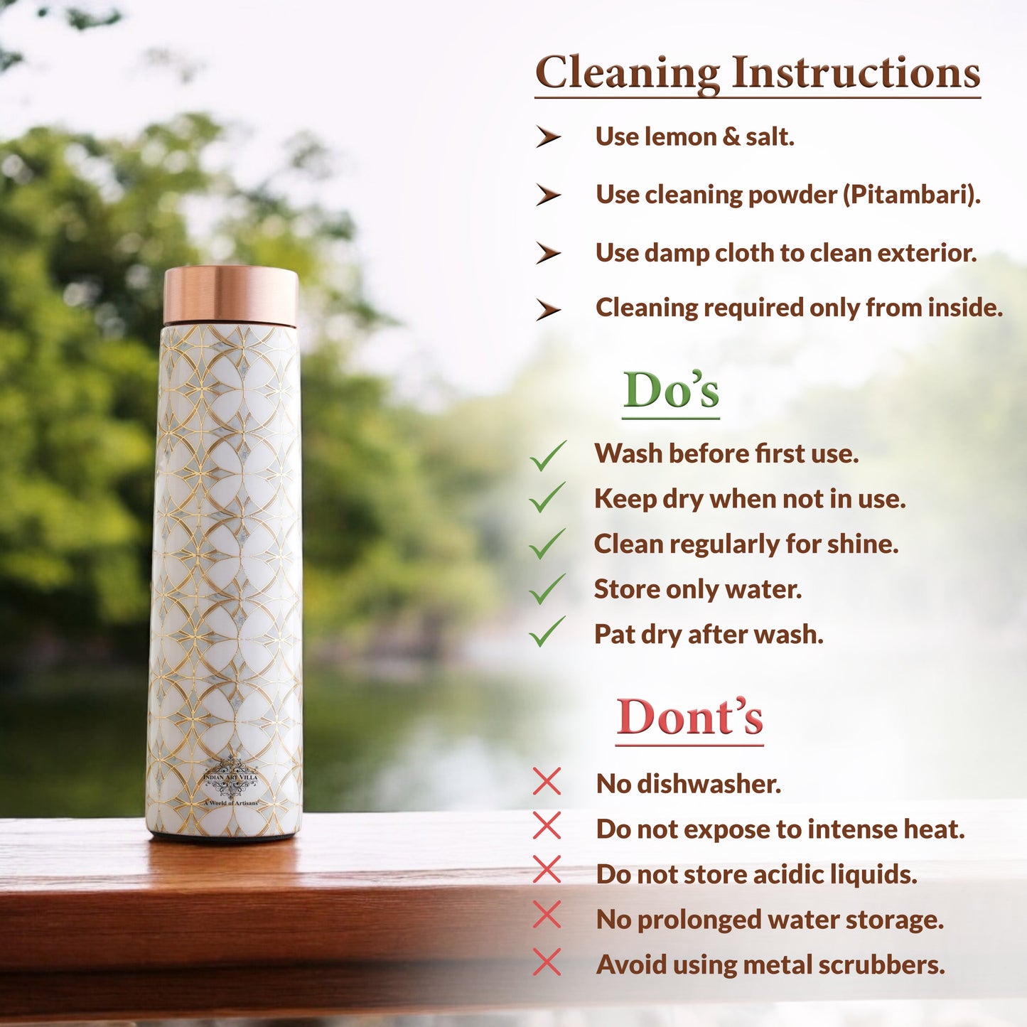 Pure Copper Water Bottle with Pyramid Shape Gold Print Design, 800 ML