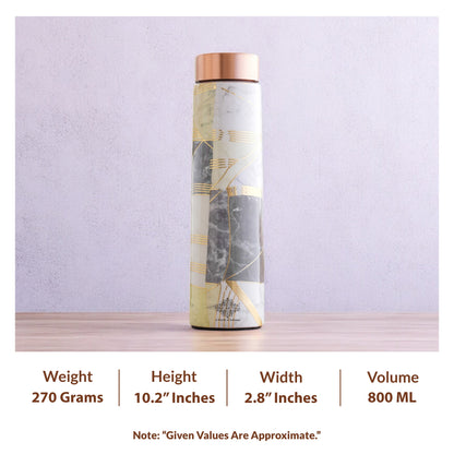 Pure Copper Water Bottle with Pyramid Shape Gold Print Design, 800 ML