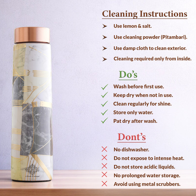 Pure Copper Water Bottle with Pyramid Shape Gold Print Design, 800 ML