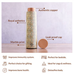 Pure Copper Water Bottle with Pyramid Shape Gold Print Design, 800 ML
