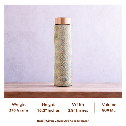 Pure Copper Water Bottle with Pyramid Shape Gold Print Design, 800 ML