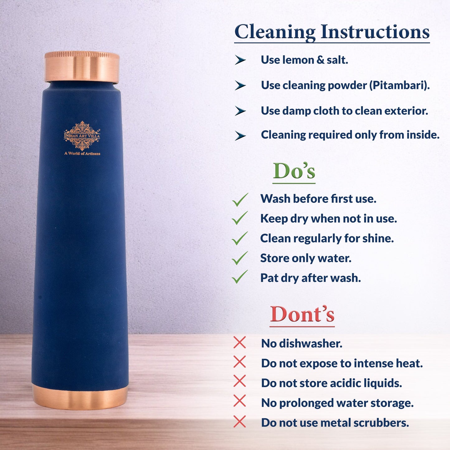 Pure Copper Bottle with Pyramid Shape Silk Finish Design – 800 ML