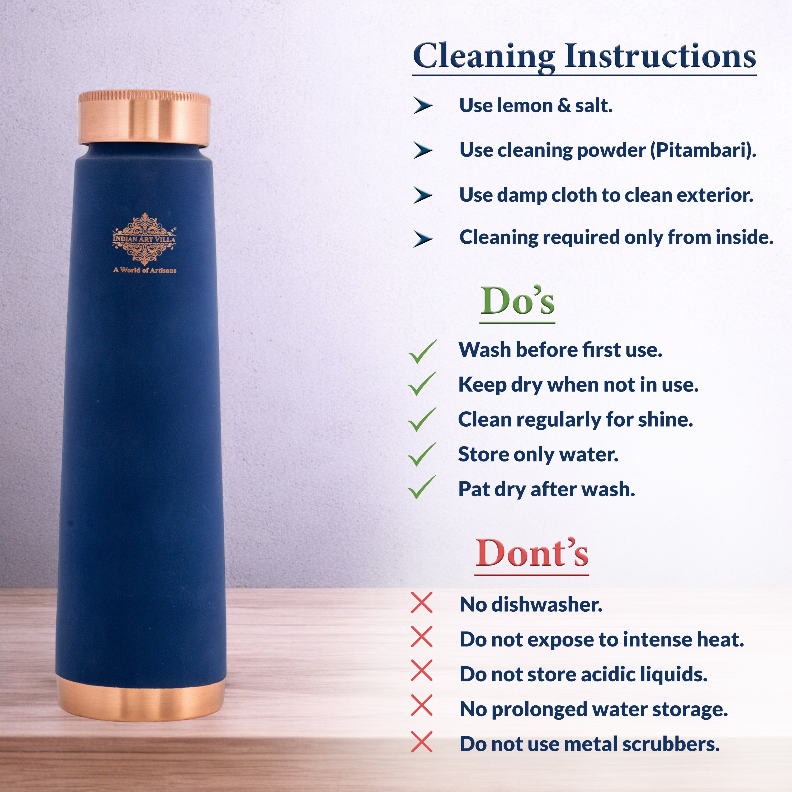 Pure Copper Bottle with Pyramid Shape Silk Finish Design – 800 ML