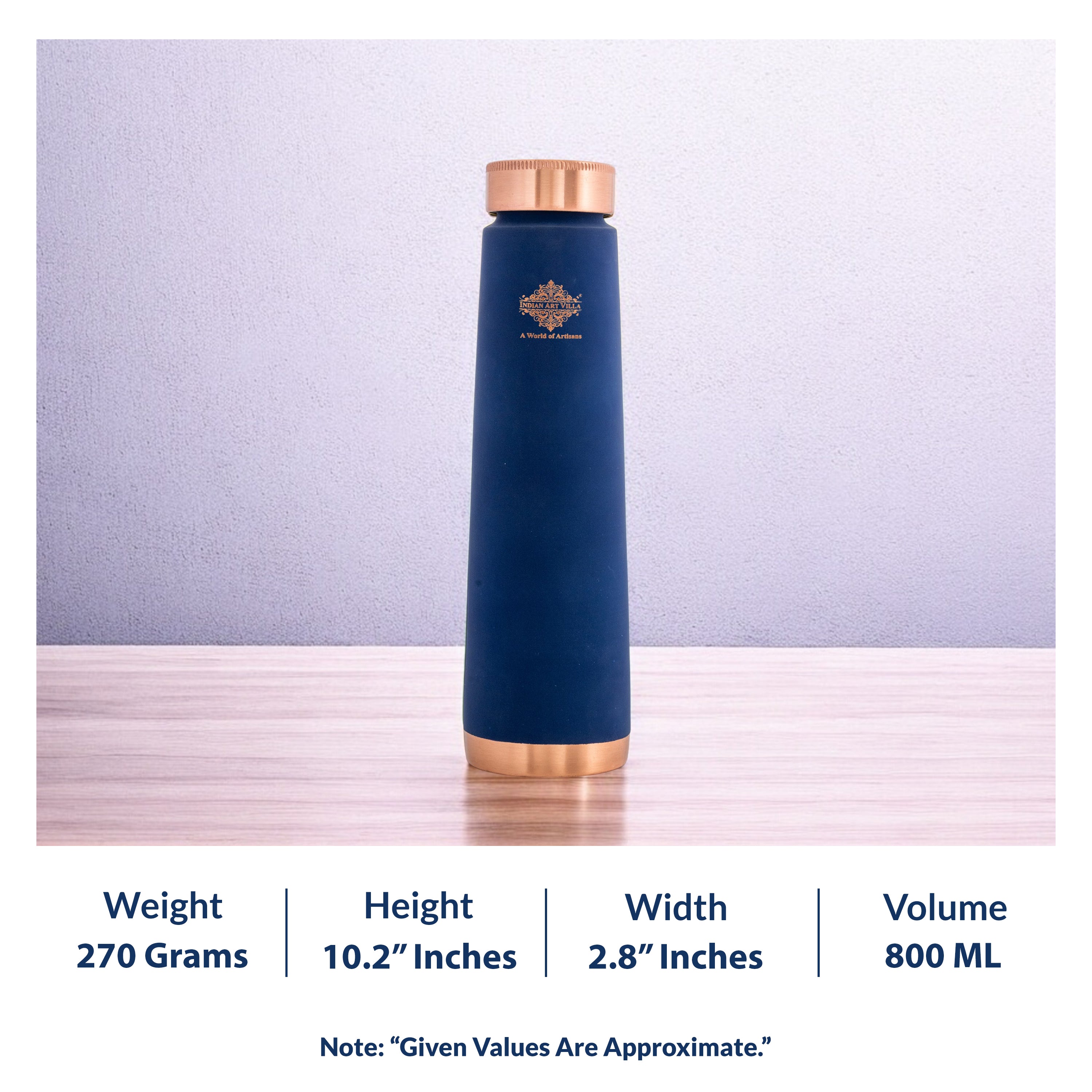 Pure Copper Bottle with Pyramid Shape Silk Finish Design – 800 ML