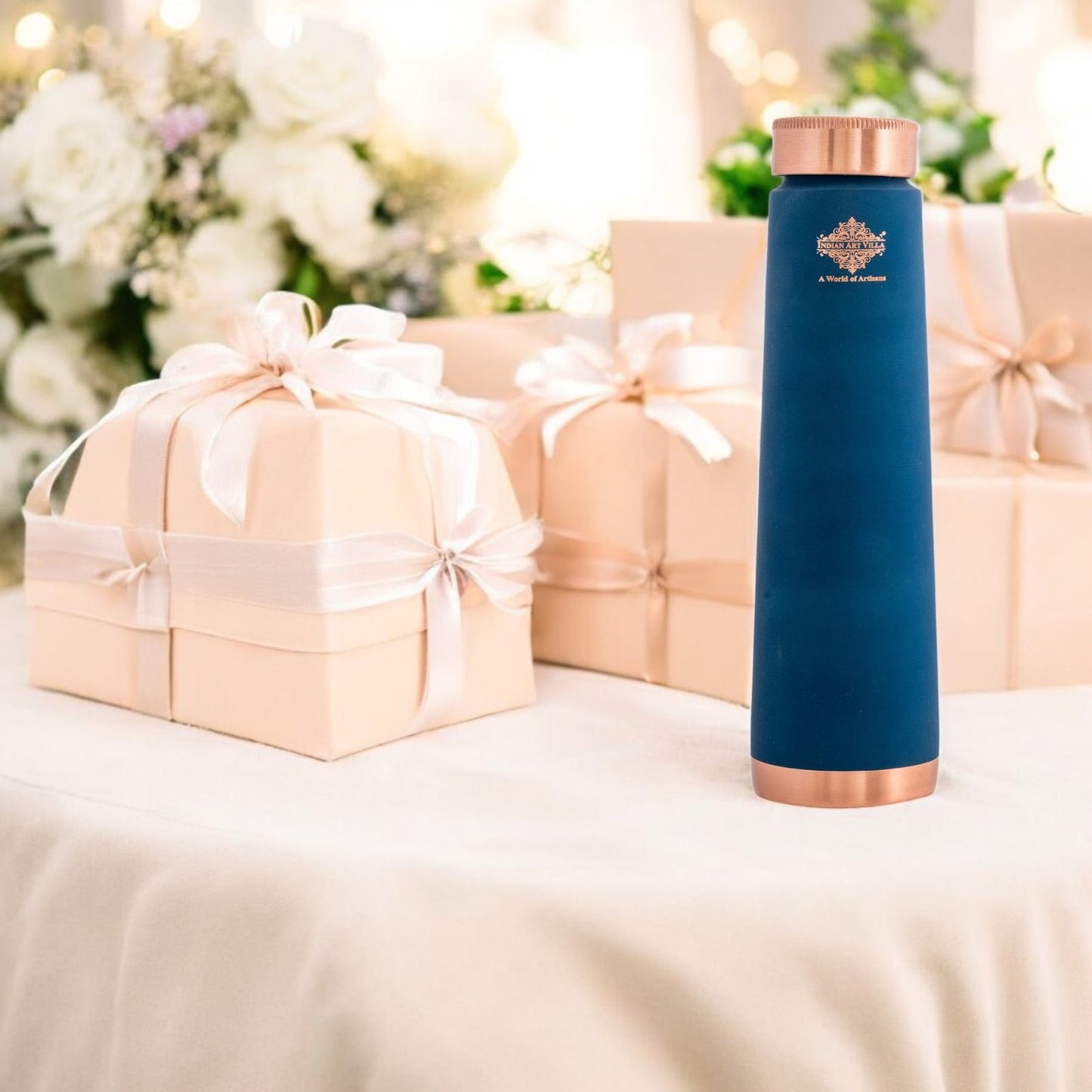 Pure Copper Bottle with Pyramid Shape Silk Finish Design – 800 ML