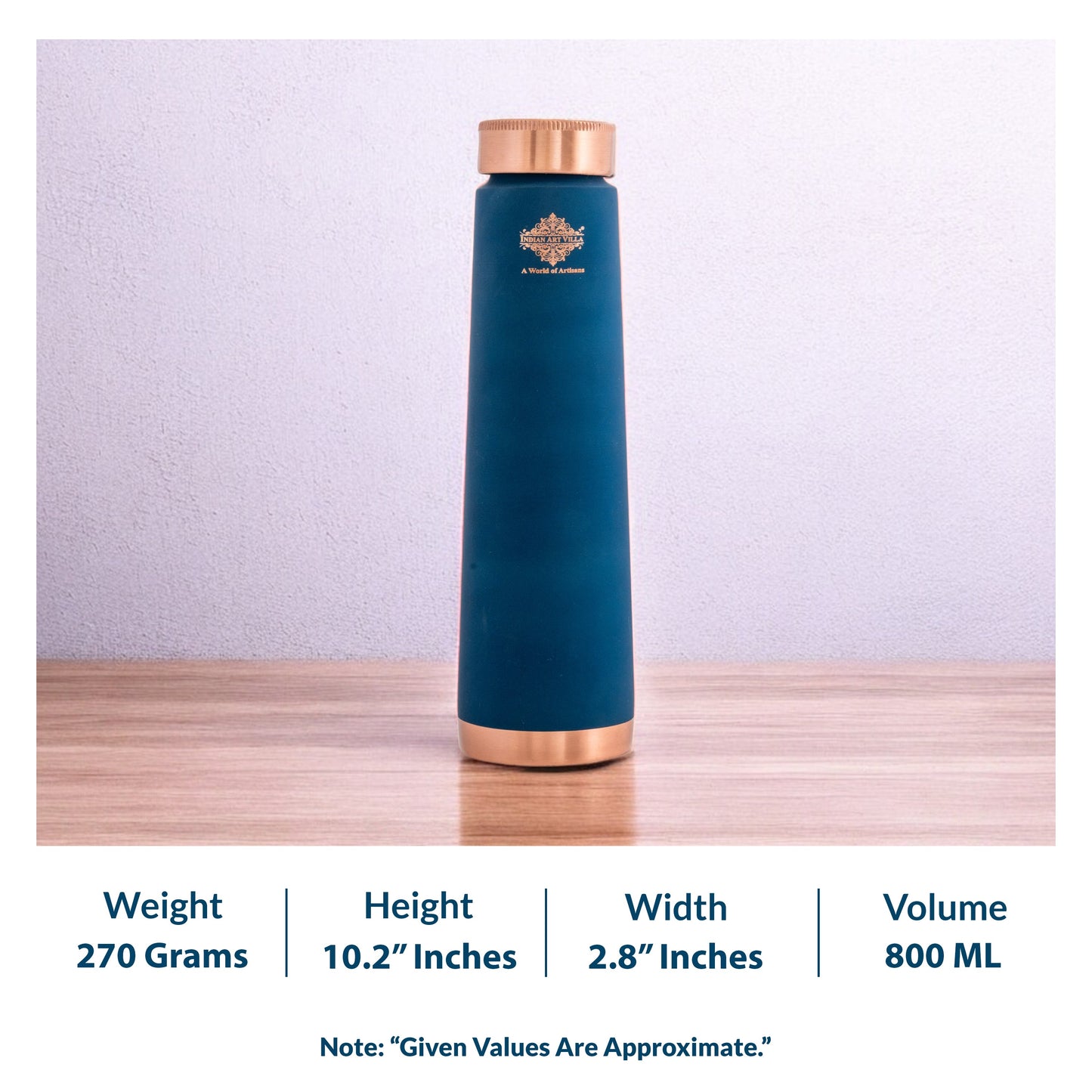 Pure Copper Bottle with Pyramid Shape Silk Finish Design – 800 ML
