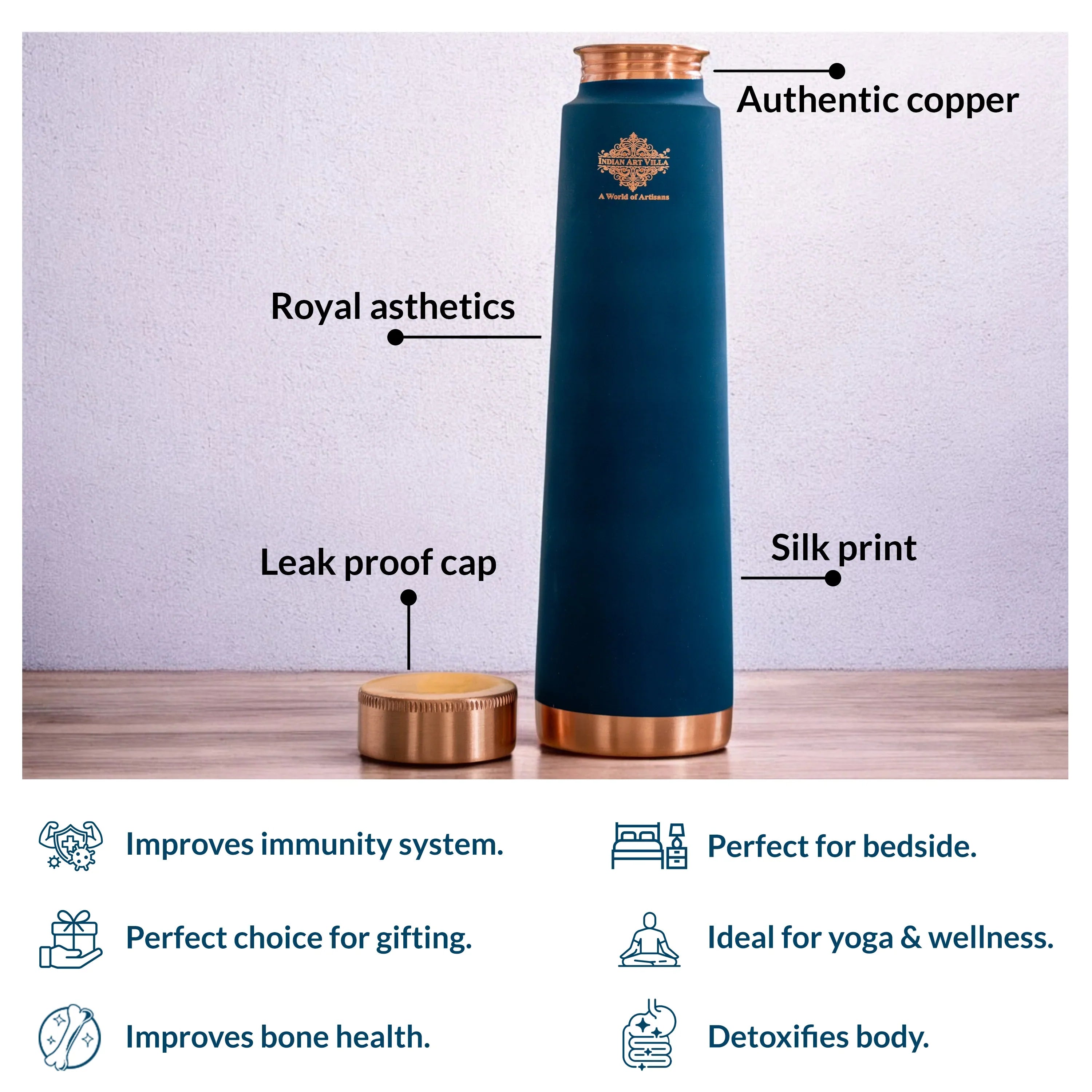 Pure Copper Bottle with Pyramid Shape Silk Finish Design – 800 ML