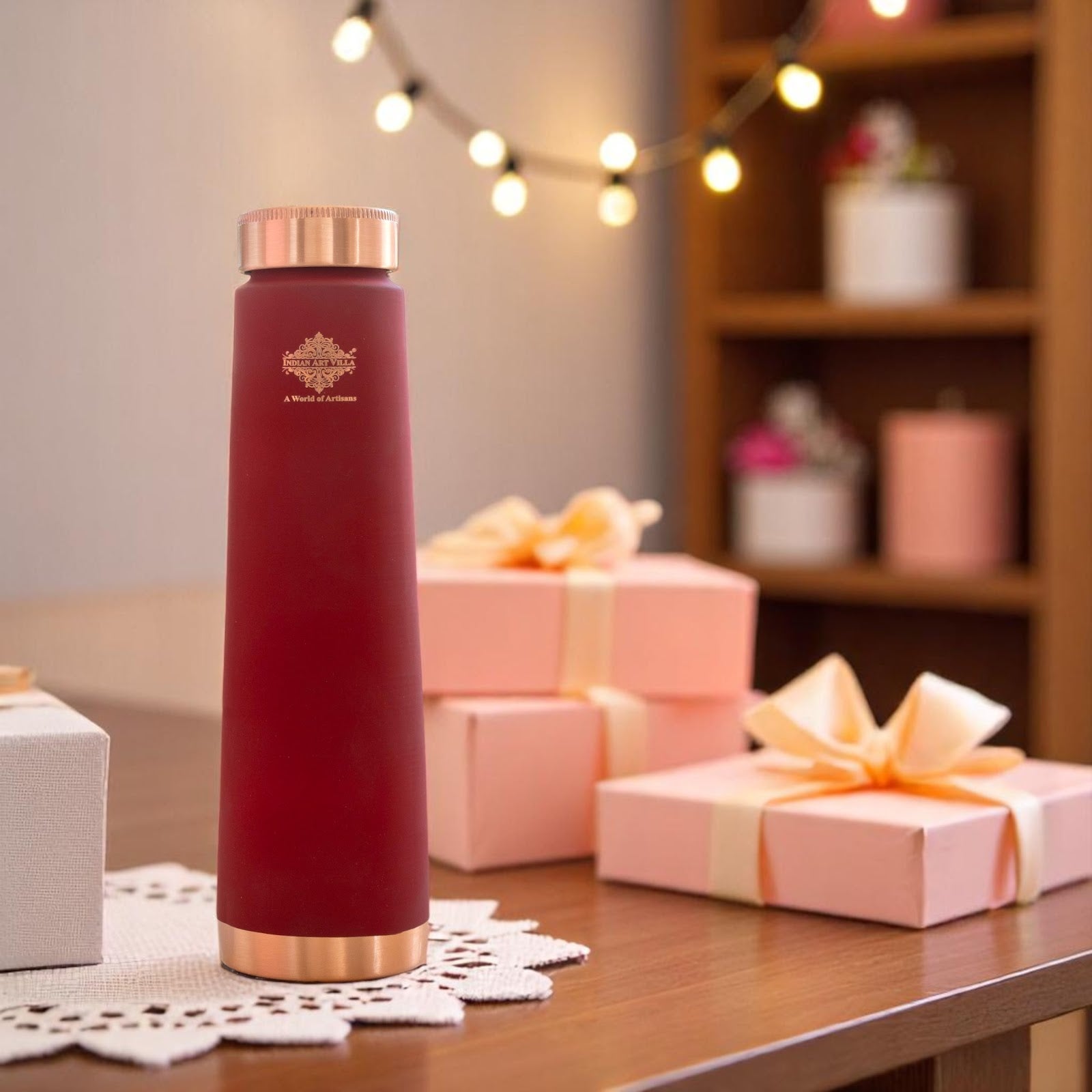 Pure Copper Bottle with Pyramid Shape Silk Finish Design – 800 ML