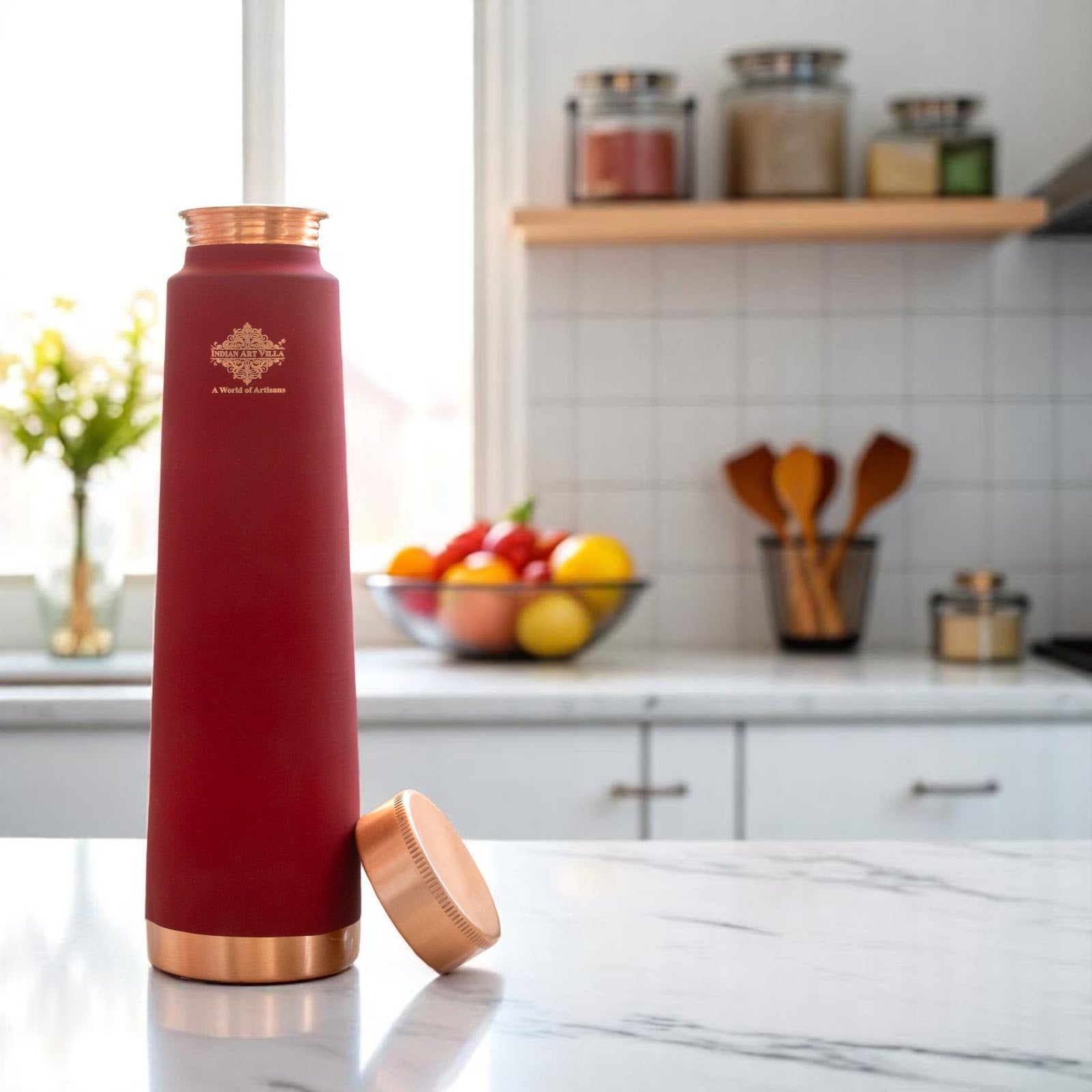 Pure Copper Bottle with Pyramid Shape Silk Finish Design – 800 ML