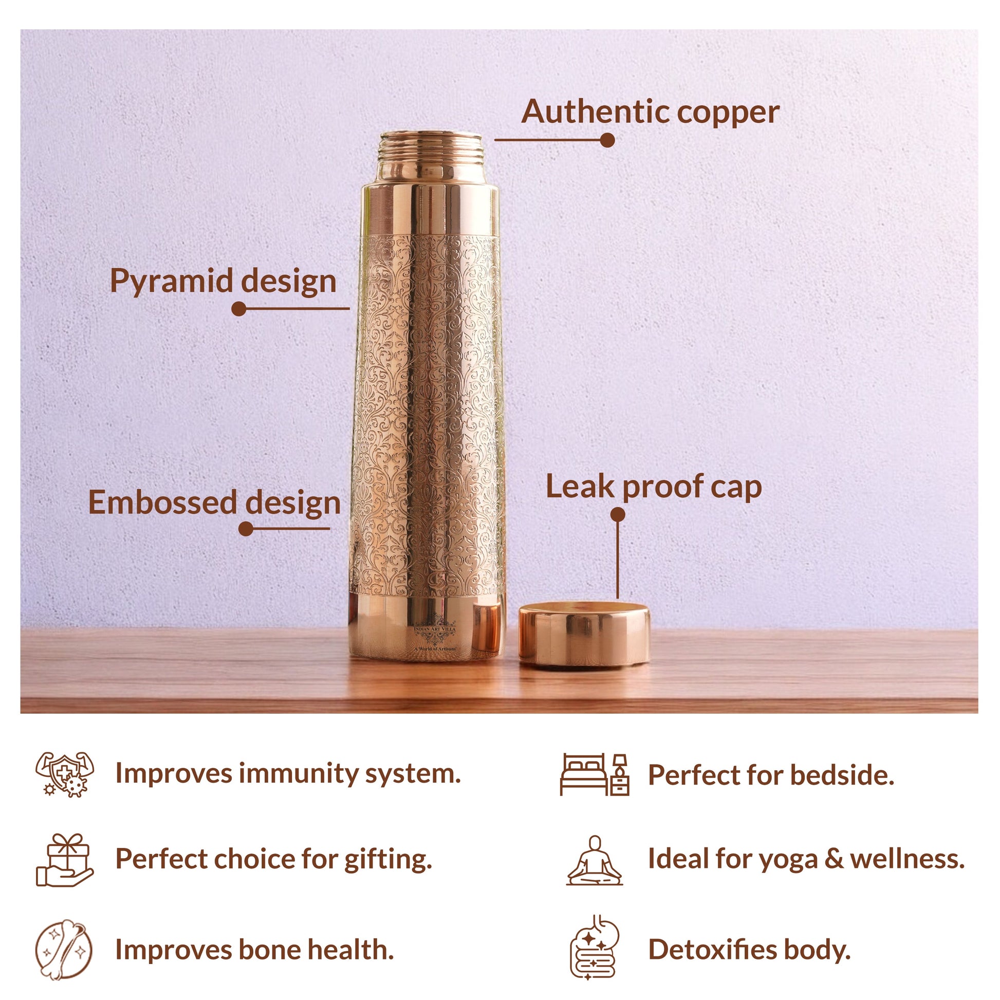Pure Copper Water Bottle – Pyramid Shape, 900 ML