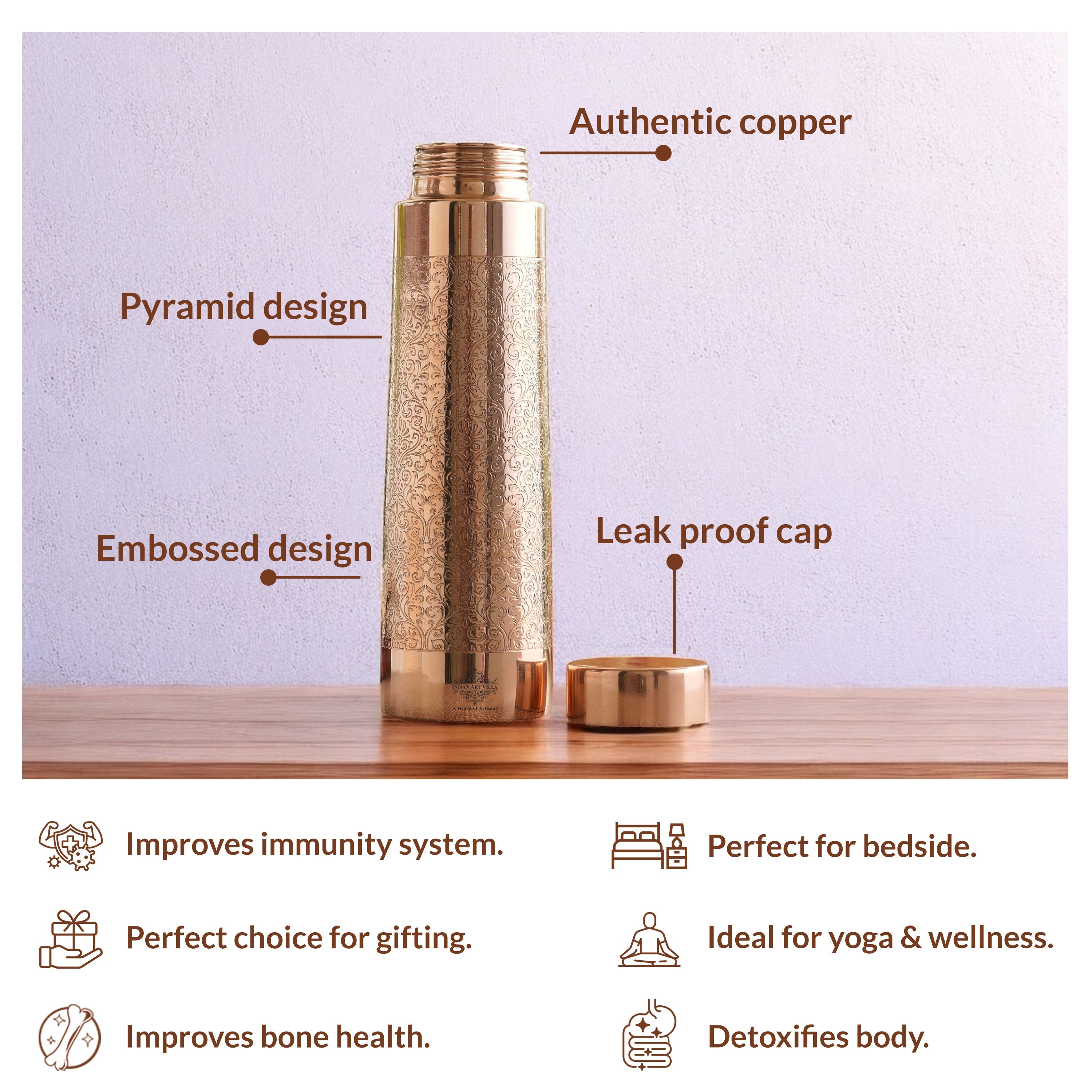 Pure Copper Water Bottle – Pyramid Shape, 900 ML