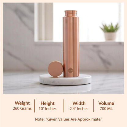 Pure Copper Bottle with Lacquer Coated Finish and Straight Shape