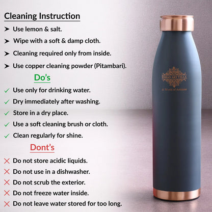Pure Copper Bottle with Lacquer Coated Silk Finish Design, 900 ML