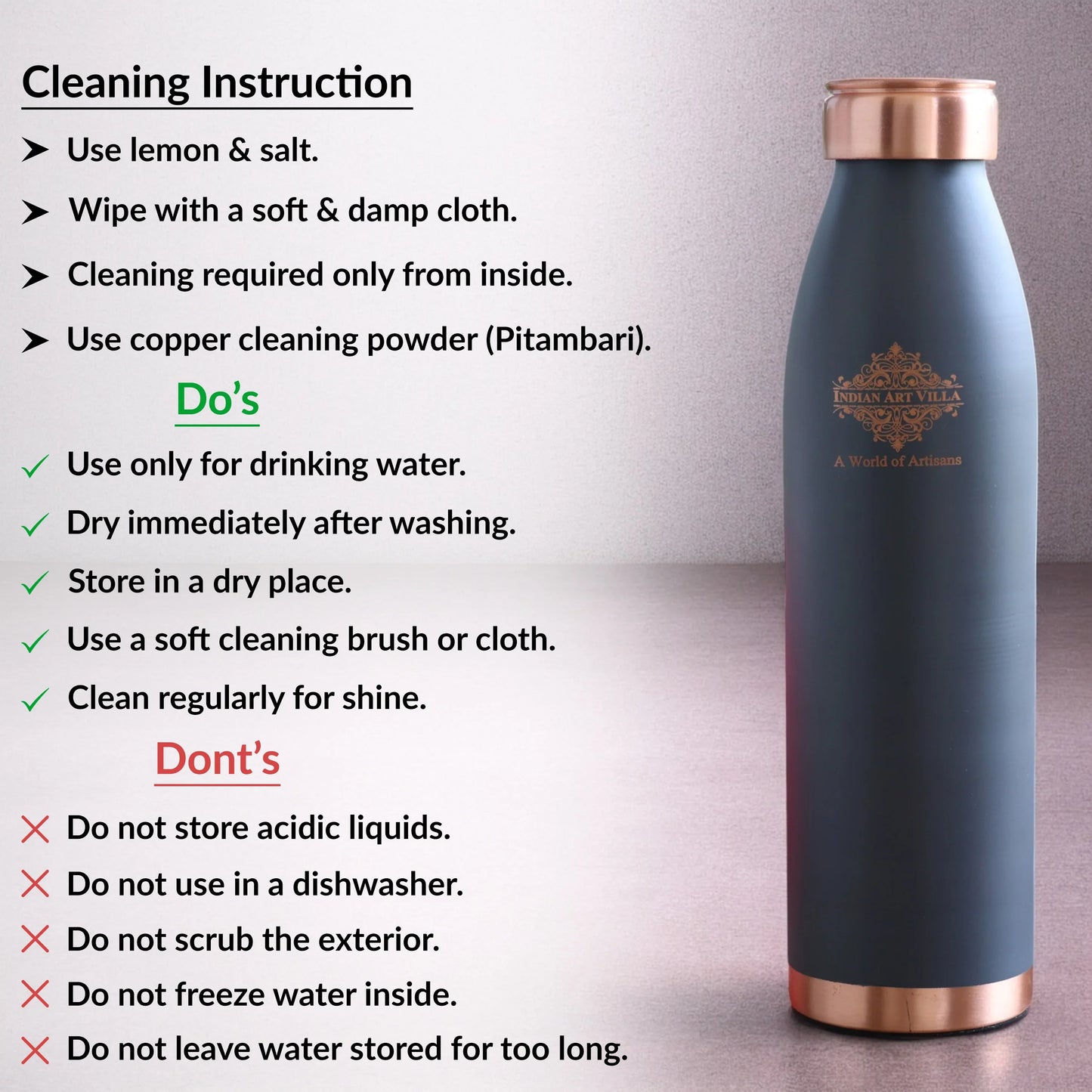 Personalized Copper Silk Finish Water Bottle 900 ML