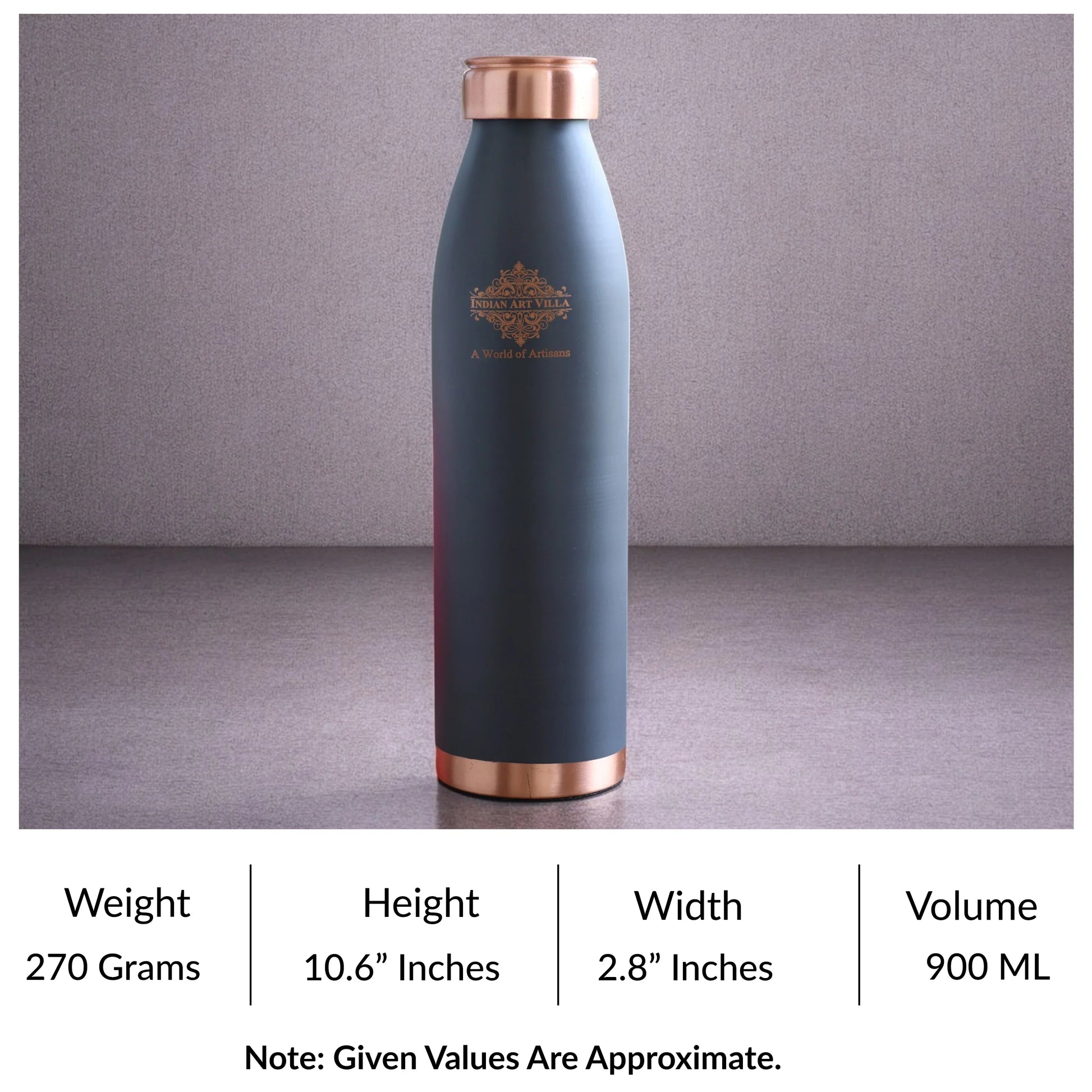 Pure Copper Bottle with Lacquer Coated Silk Finish Design, 900 ML