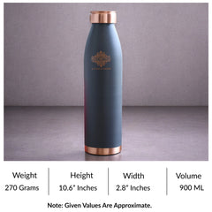 Pure Copper Bottle with Lacquer Coated Silk Finish Design, 900 ML