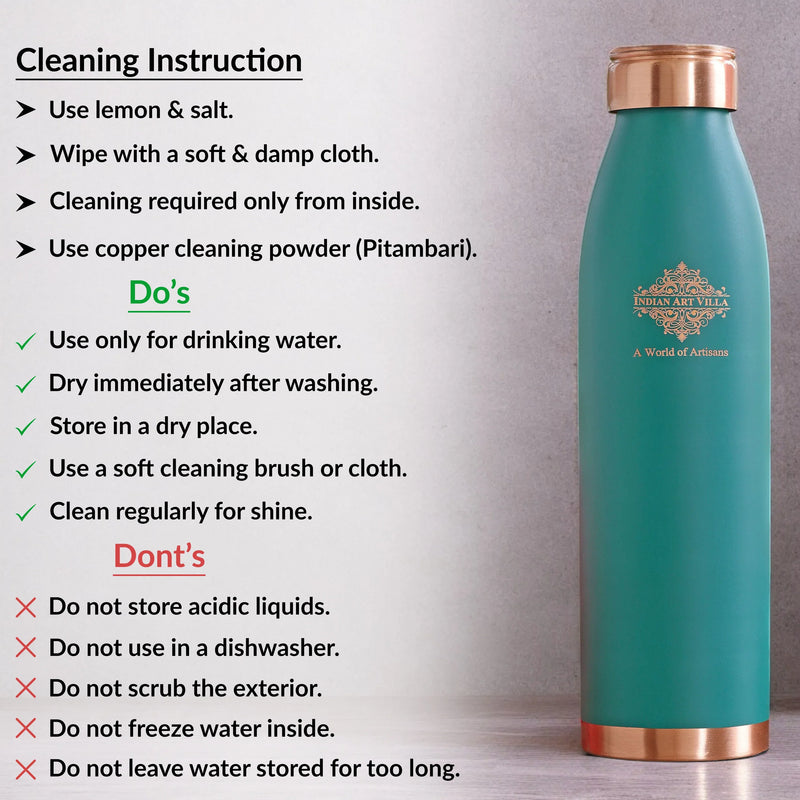 Pure Copper Bottle with Lacquer Coated Silk Finish Design, 900 ML