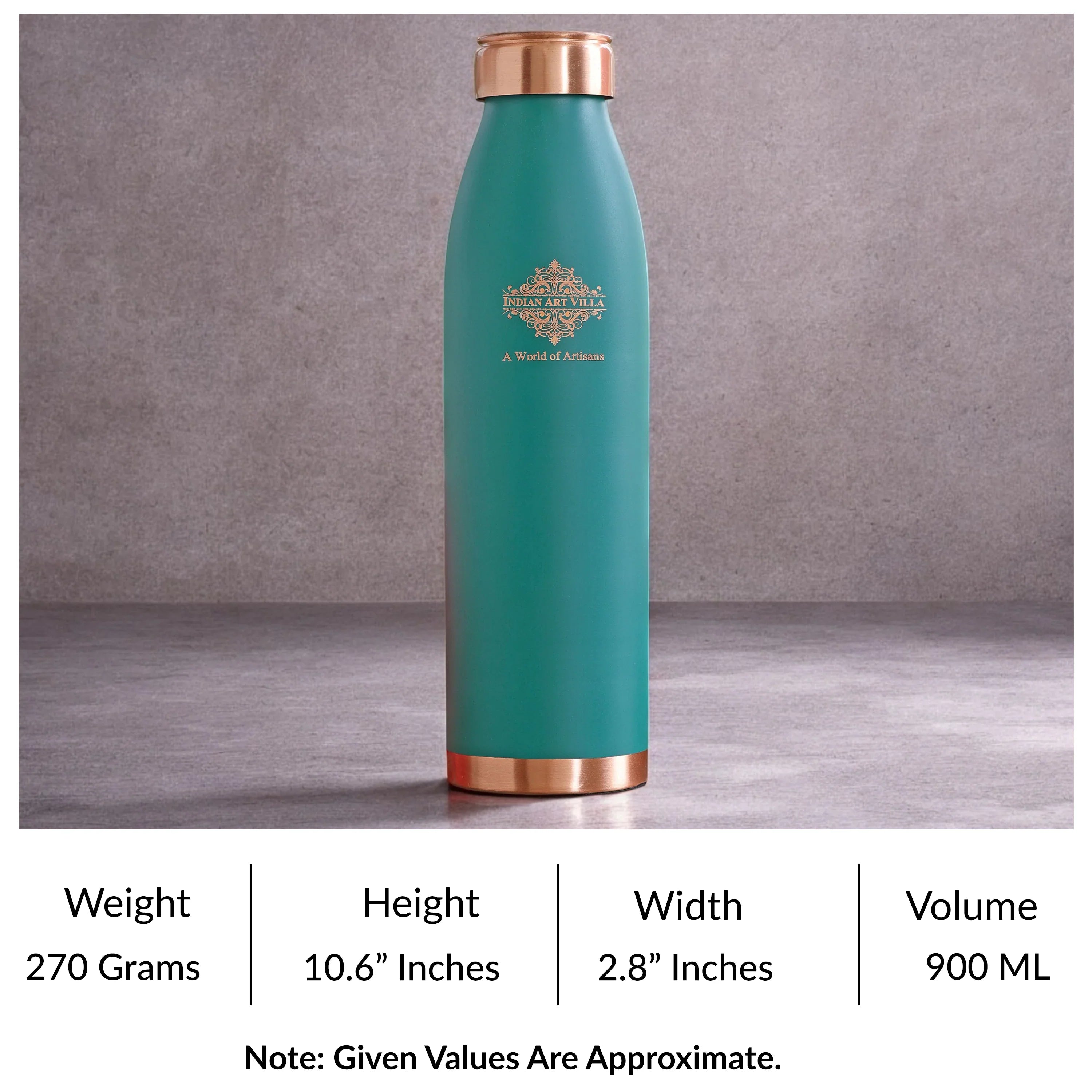 Pure Copper Bottle with Lacquer Coated Silk Finish Design, 900 ML