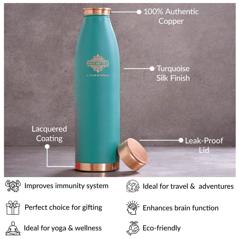 Pure Copper Bottle with Lacquer Coated Silk Finish Design, 900 ML