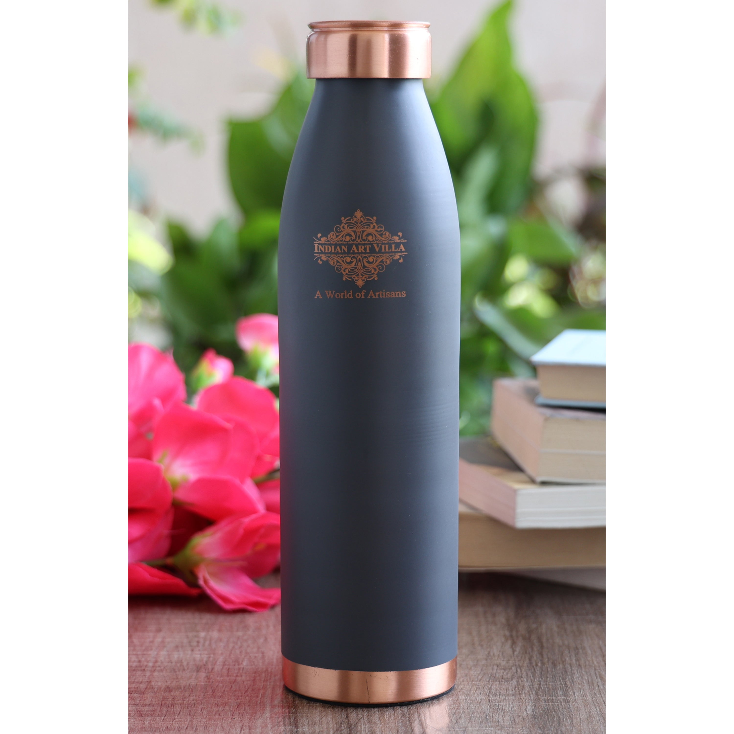 Pure Copper Bottle with Lacquer Coated Silk Finish Design, 900 ML