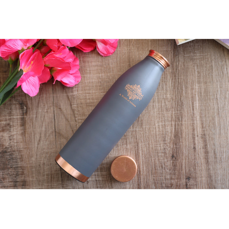 Pure Copper Bottle with Lacquer Coated Silk Finish Design, 900 ML