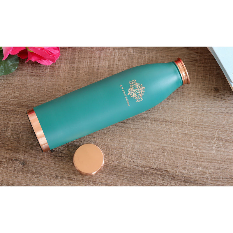 Pure Copper Bottle with Lacquer Coated Silk Finish Design, 900 ML