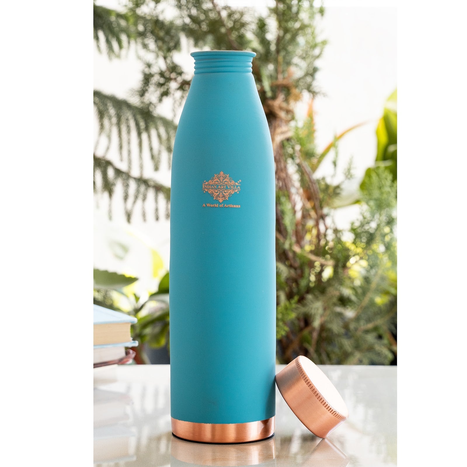 Pure Copper Bottle with Lacquer Coated Silk Finish Design, 900 ML