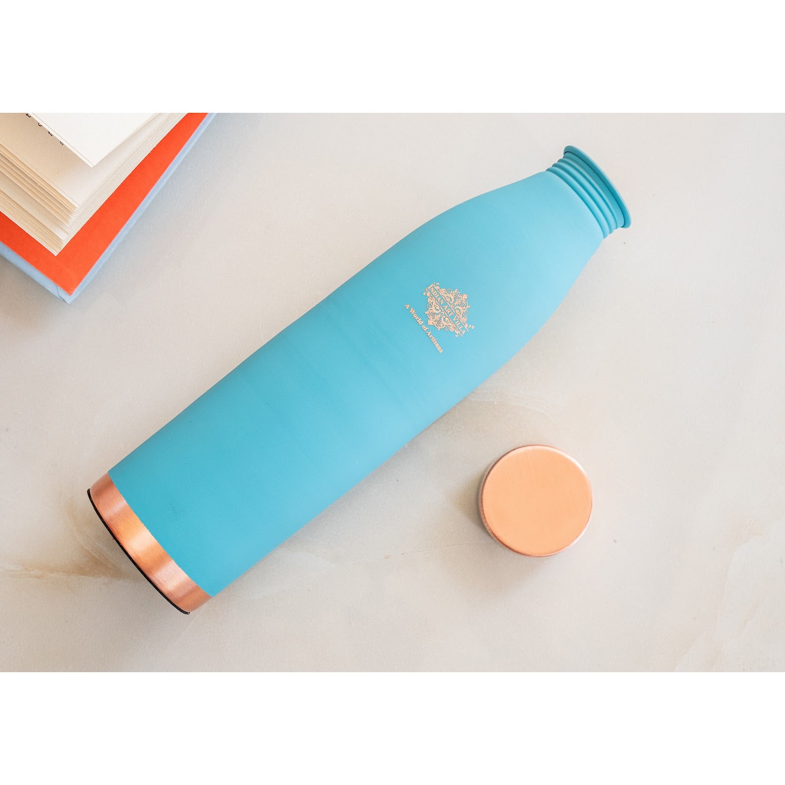 Pure Copper Bottle with Lacquer Coated Silk Finish Design, 900 ML