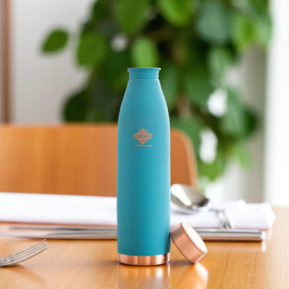 Pure Copper Bottle with Lacquer Coated Silk Finish Design, 900 ML