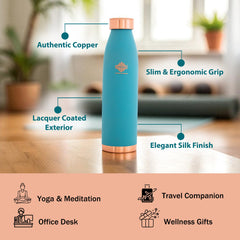Pure Copper Bottle with Lacquer Coated Silk Finish Design, 900 ML