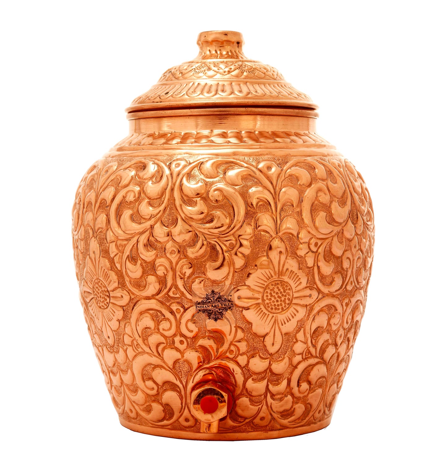 Pure Copper Water Pot, Embossed Design, Dispenser Pot Matka, Storage water, Gold