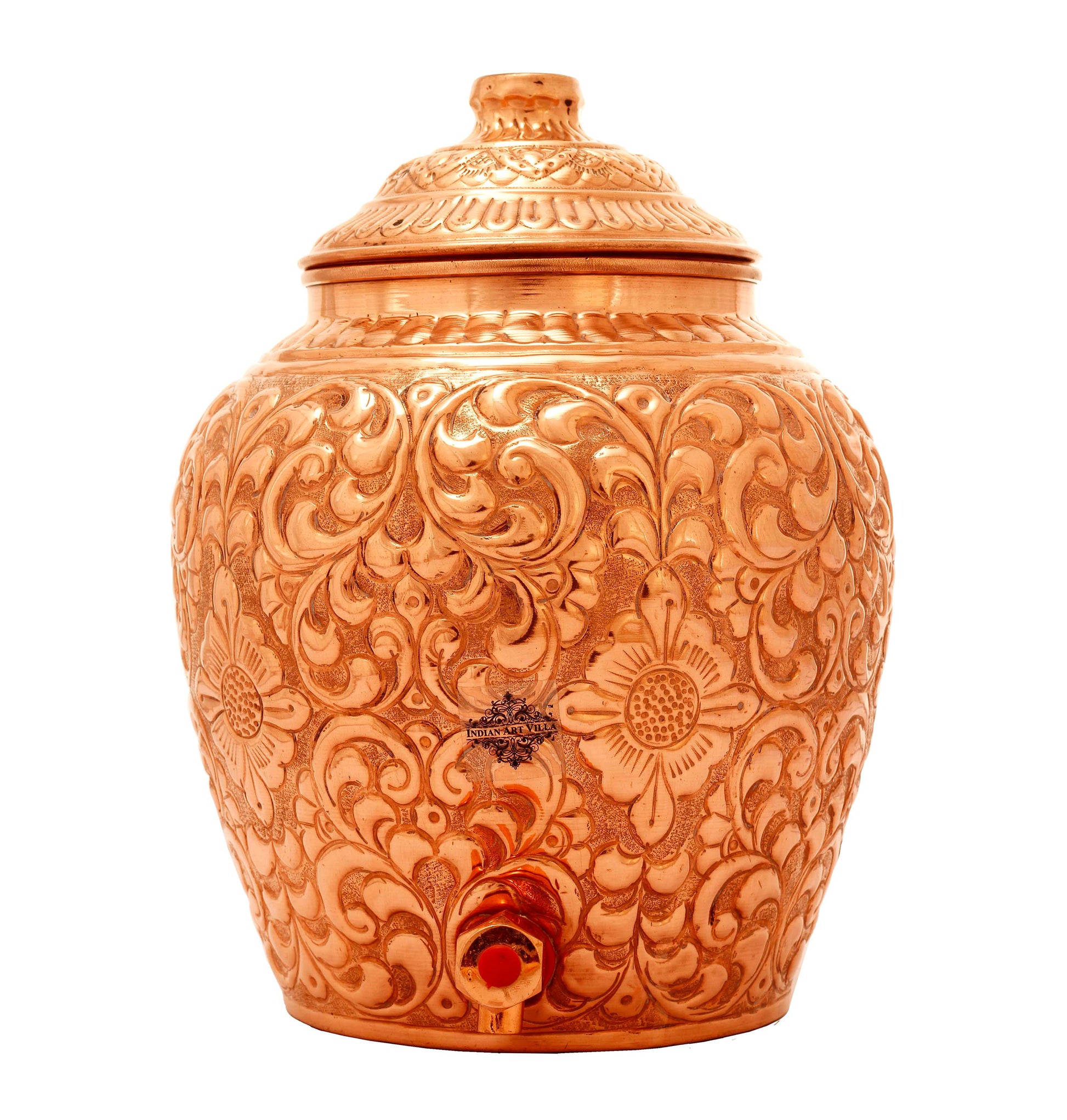 Pure Copper Water Pot, Embossed Design, Dispenser Pot Matka, Storage water, Gold
