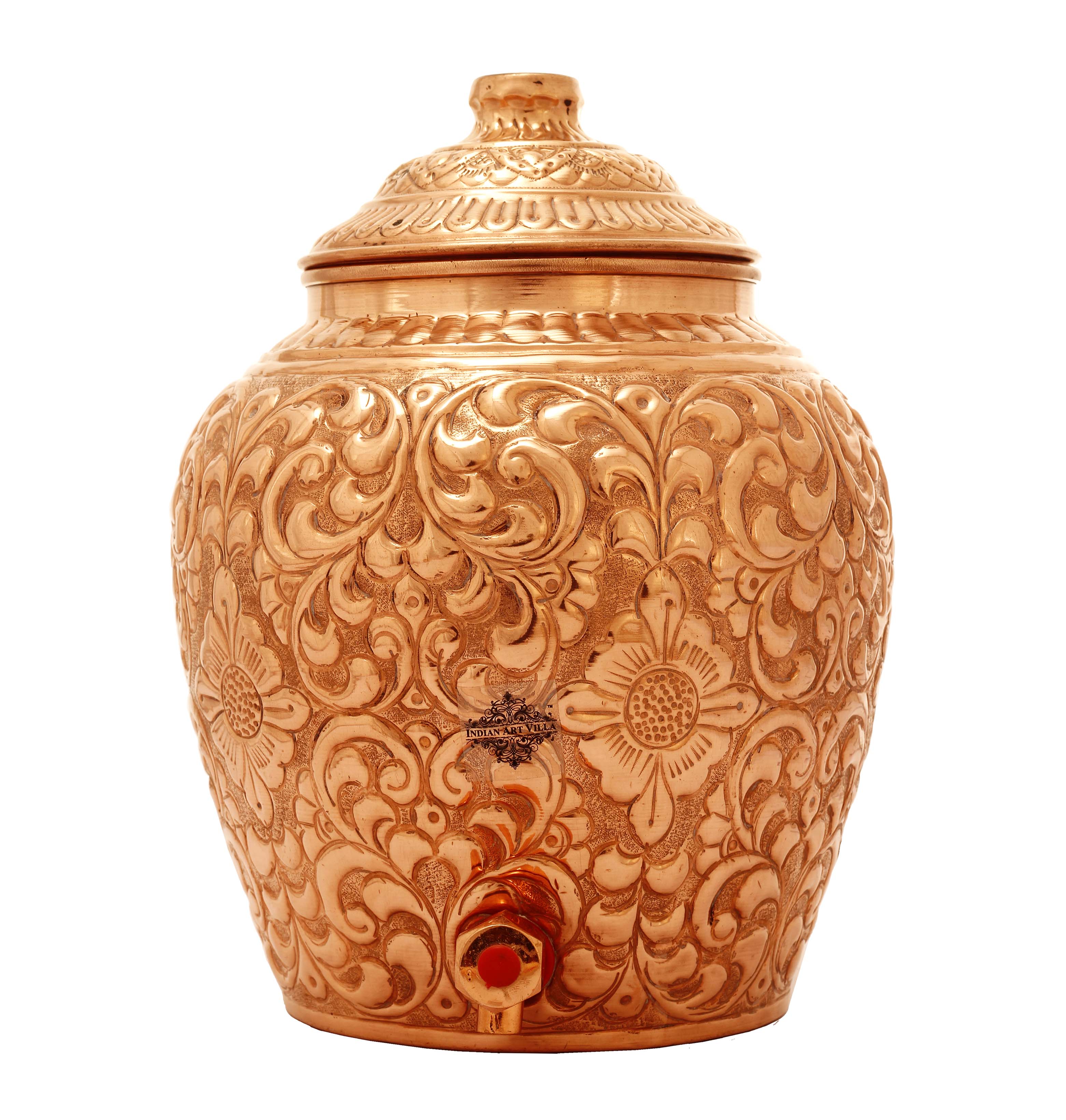 Pure Copper Water Pot, Embossed Design, Dispenser Pot Matka, Storage water, Gold