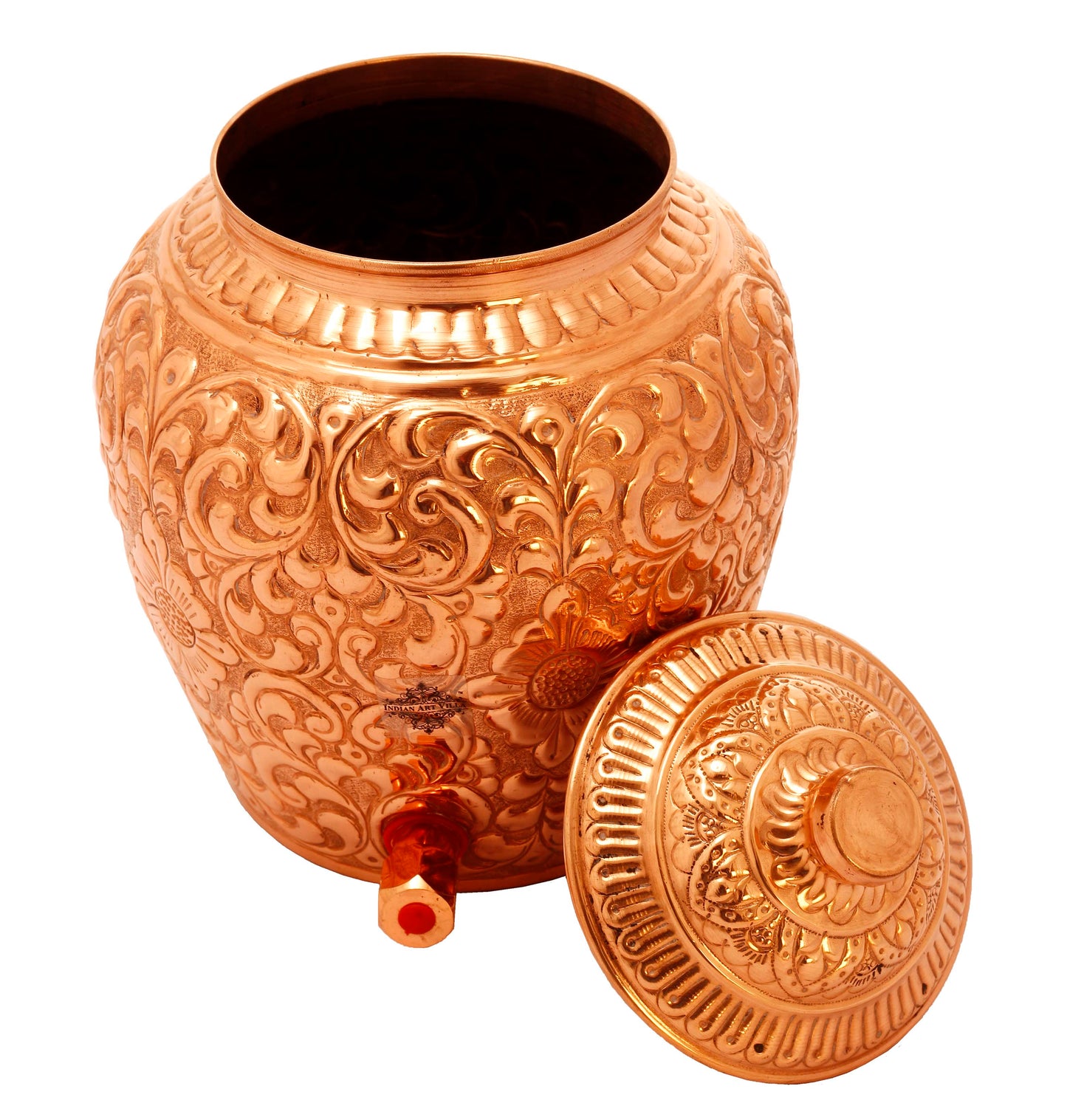 Pure Copper Water Pot, Embossed Design, Dispenser Pot Matka, Storage water, Gold