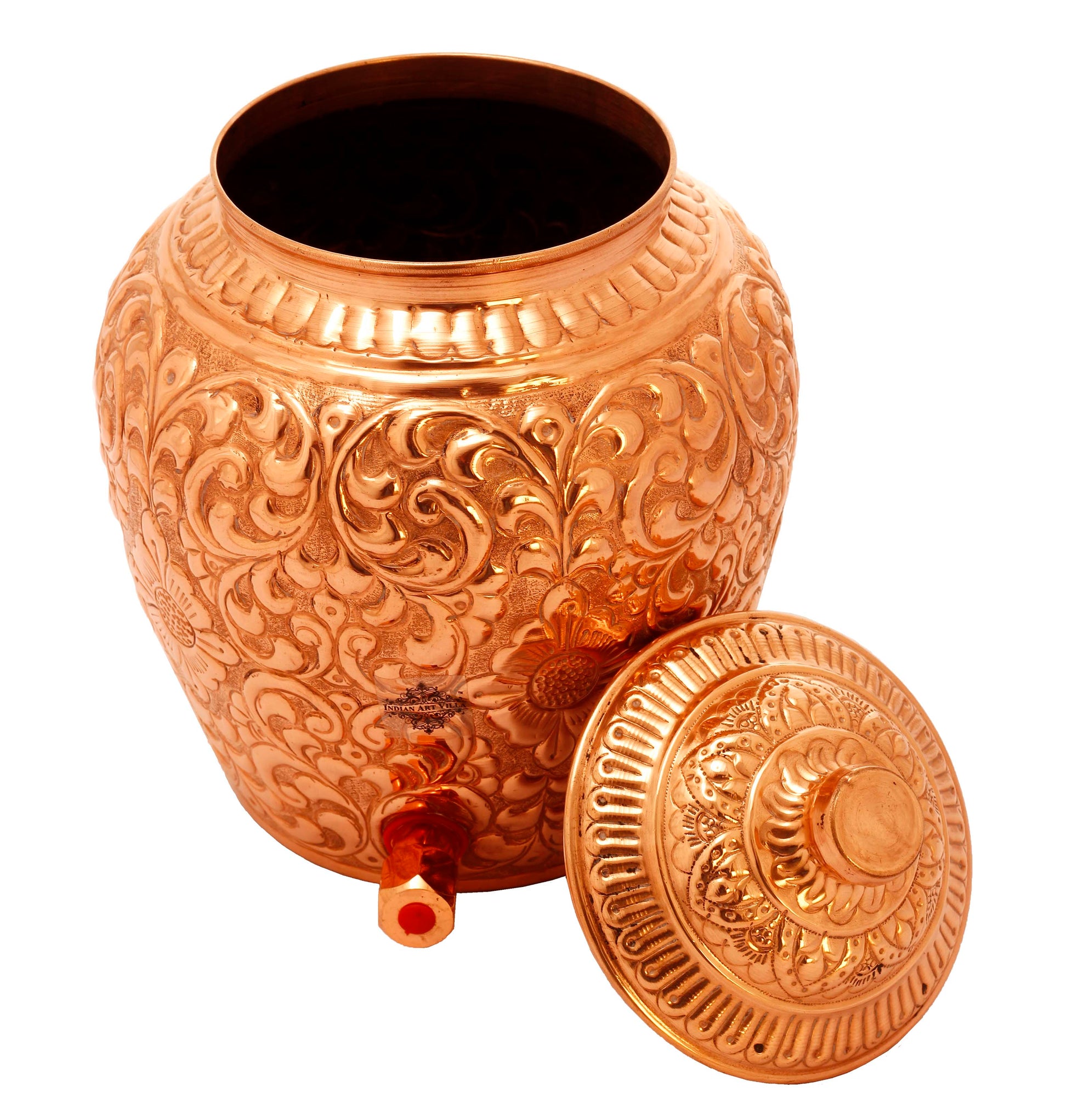 Pure Copper Water Pot, Embossed Design, Dispenser Pot Matka, Storage water, Gold