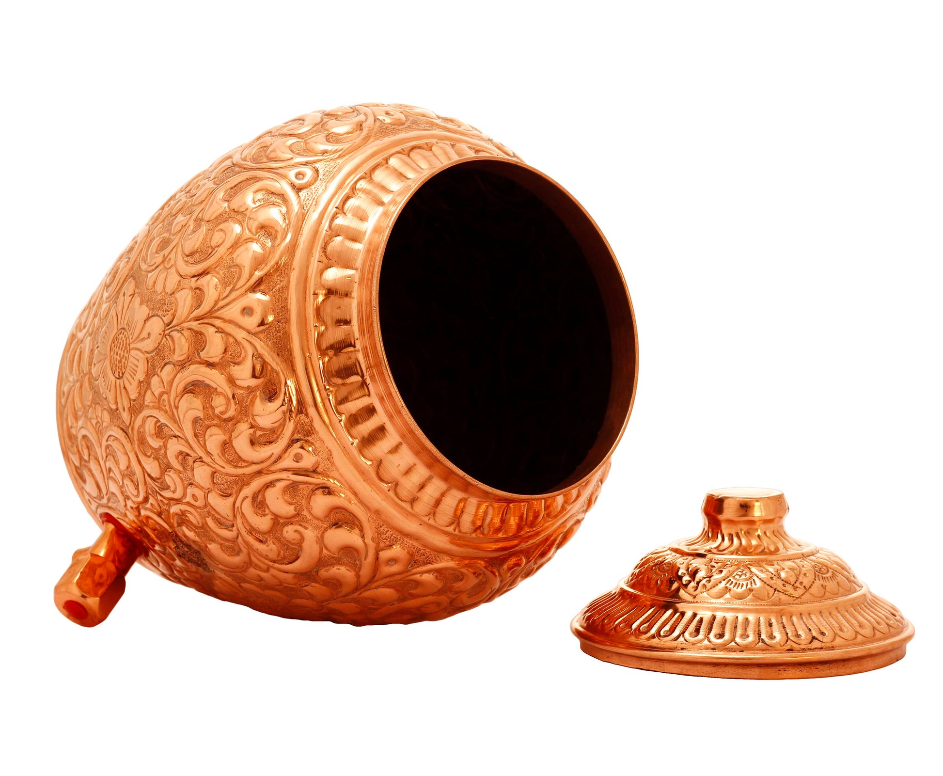 Pure Copper Water Pot, Embossed Design, Dispenser Pot Matka, Storage water, Gold