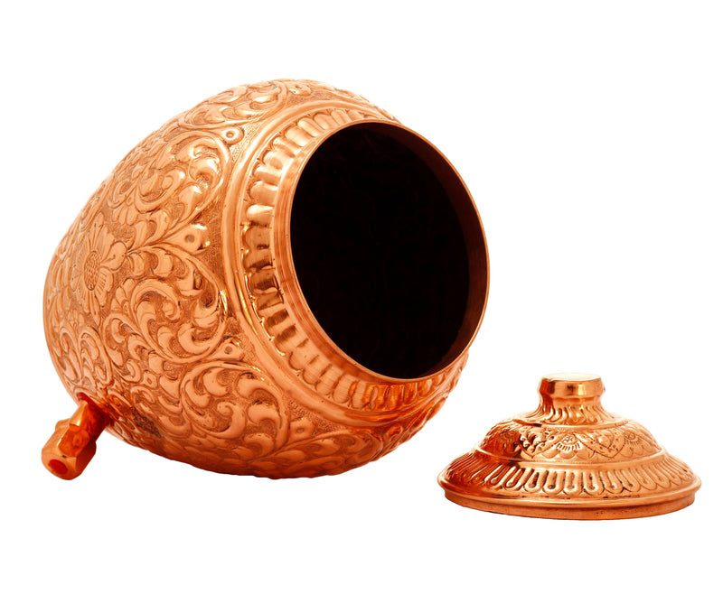 Pure Copper Water Pot, Embossed Design, Dispenser Pot Matka, Storage water, Gold