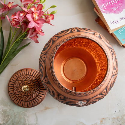 Pure Copper Water Pot, Embossed Design, Dispenser Pot Matka, Storage water, Gold