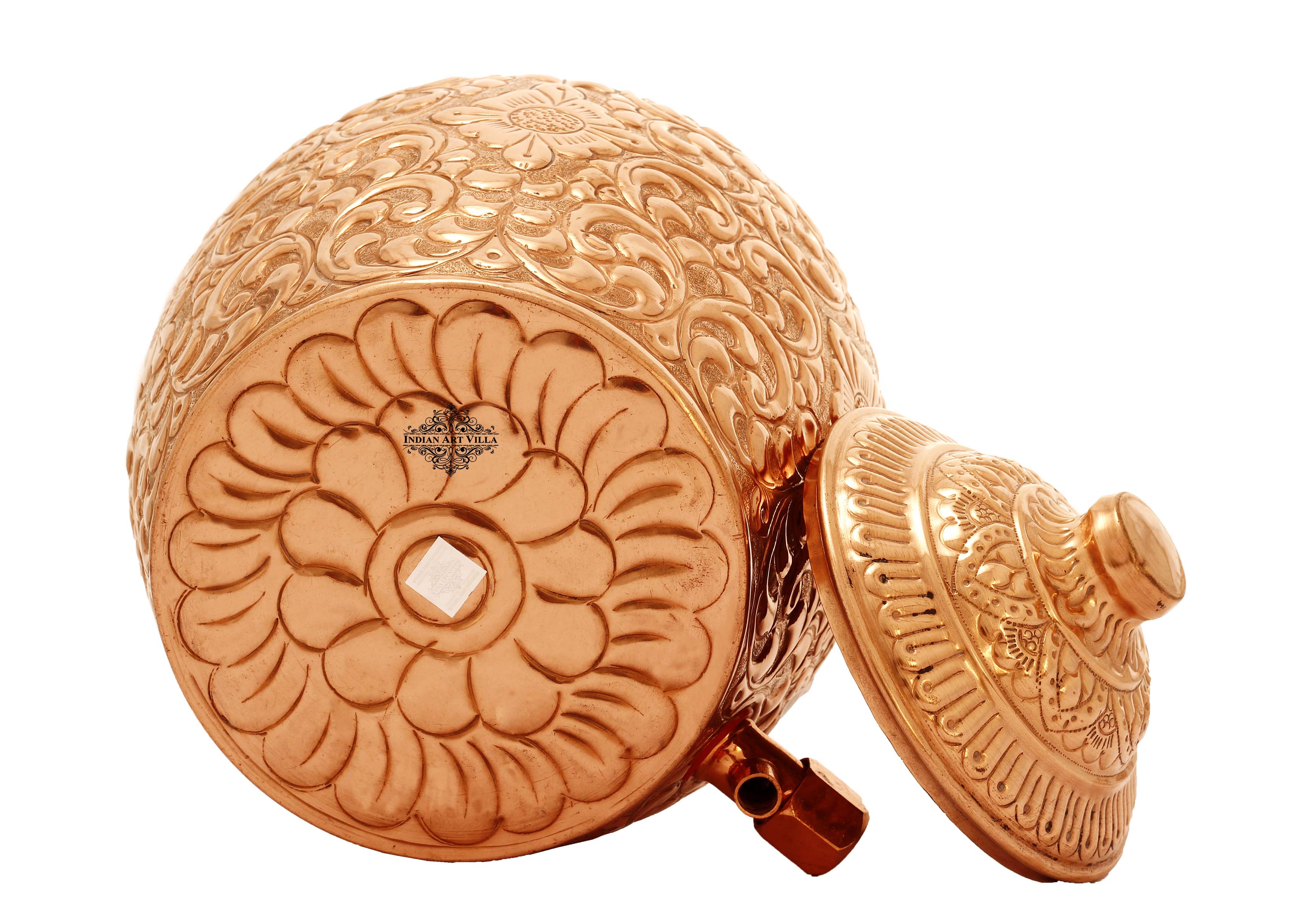 Pure Copper Water Pot, Embossed Design, Dispenser Pot Matka, Storage water, Gold