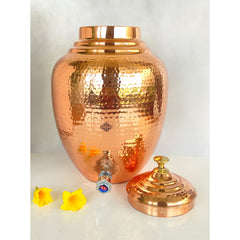 Pure Copper Water Hammered Design Dispenser Pot Matka 8.5 Ltr