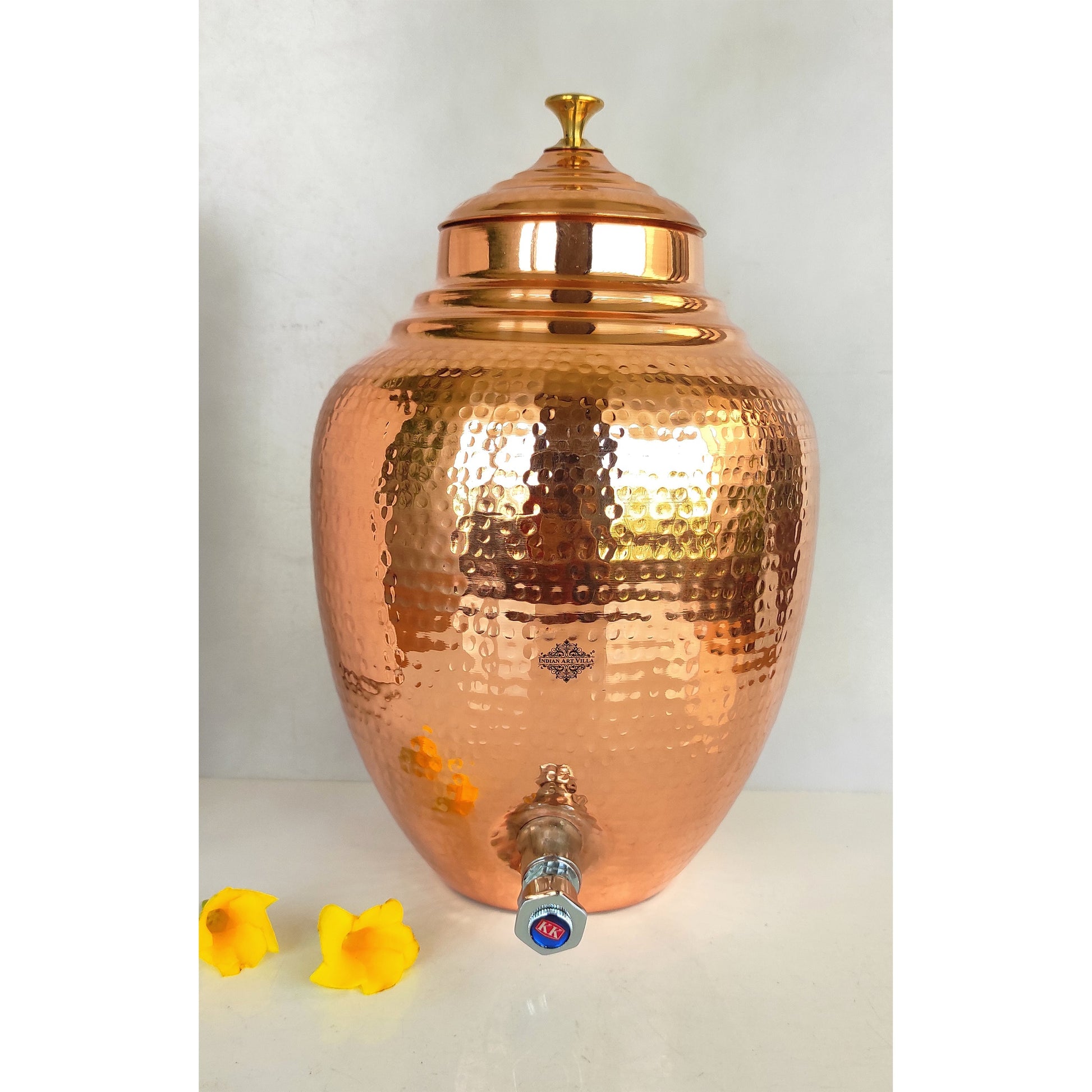 Pure Copper Water Hammered Design Dispenser Pot Matka 8.5 Ltr