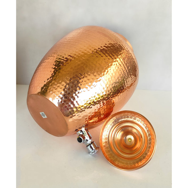 Pure Copper Water Hammered Design Dispenser Pot Matka 8.5 Ltr